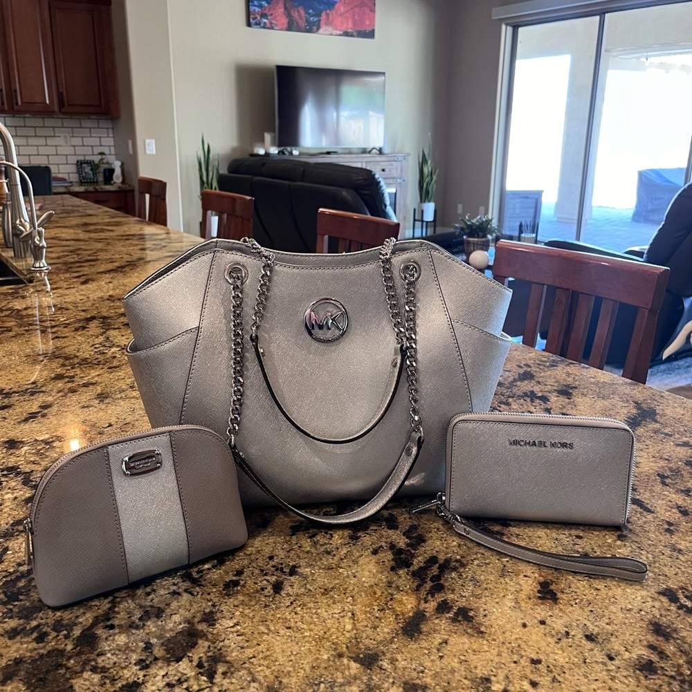 Michael Kors 3 Piece Silver Metallic Set